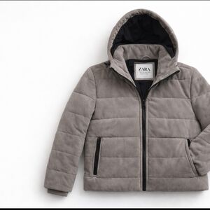 Zara Men's Brown Quilted Puffer Jacket